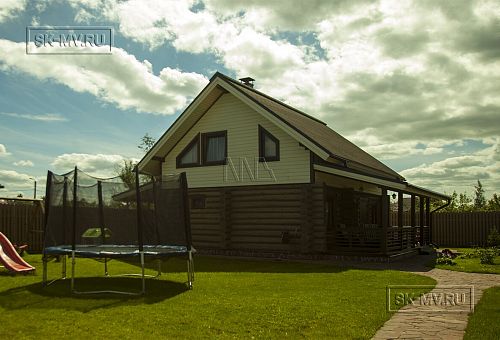 Строительство двухэтажного каркасного коттеджа шале около 300 кв м с комбинированной отделкой коричневым кирпичом и деревом в п Володарский - 23