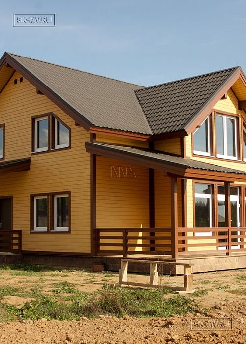 Строительство теплого зимнего каркасного дома 187 кв м с эркером и террасой в КП Цветочный